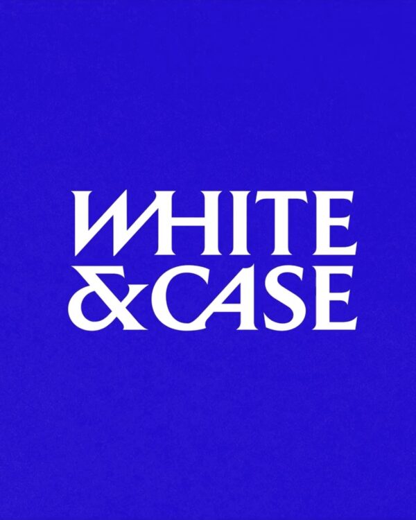 White & Case logo on a blue background