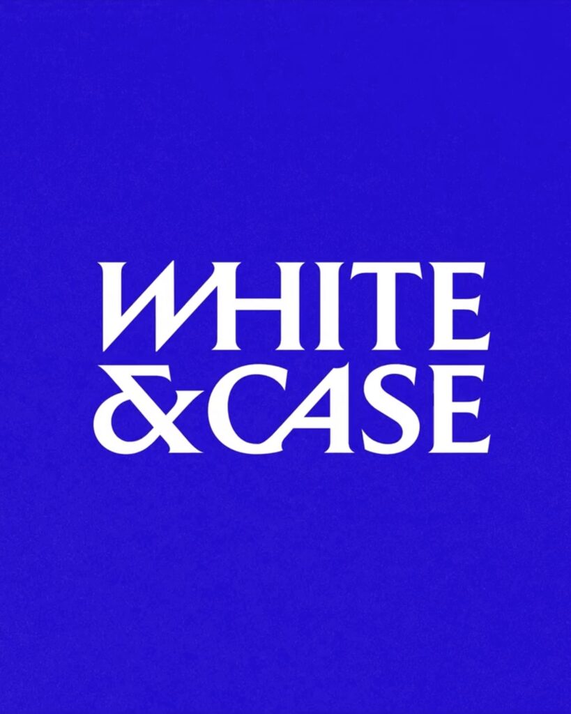 White & Case logo on a blue background